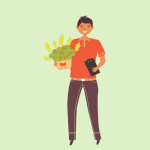 Picture of a man delivering flowers.