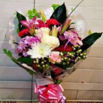 Hand Tied Bouquet with Mixed Flowers and Aspidistra Leaves in Accrington Lancashire